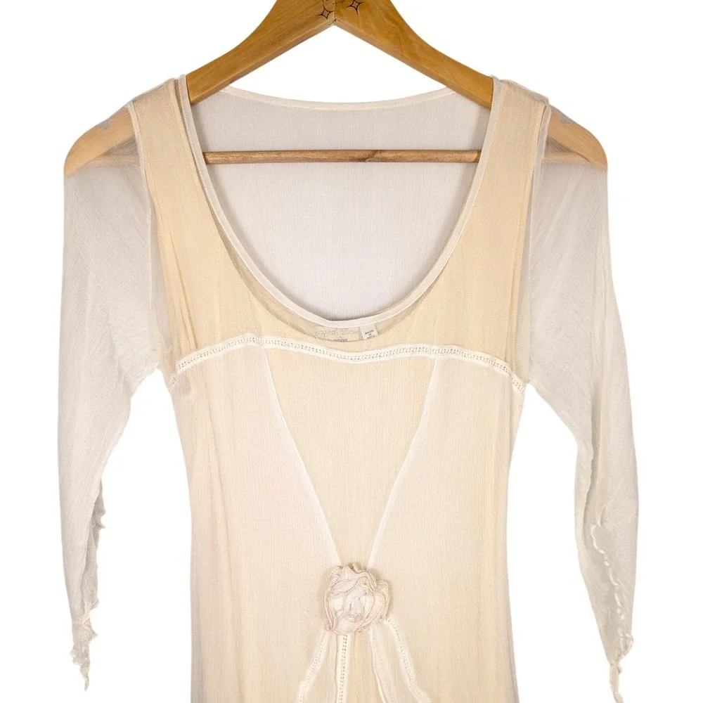 Age of Love by Nataya Great Gatsby Party Dress Cream Lace Up Back Tiered Dress L